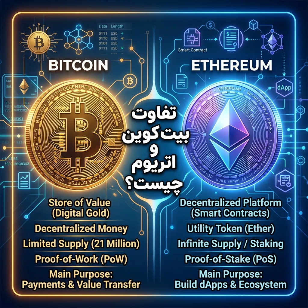 تفاوت بیت کوین و اتریوم چیست؟